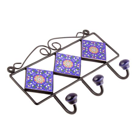 Navy Blue Yellow Sunflower Flower Tiles Hook 